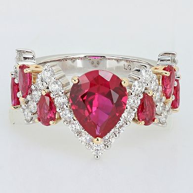 Stella Grace Sterling Silver 1 1/4 Carat T.W. Lab-Grown Diamond & Lab-Created Ruby Semi-Eternity Ring
