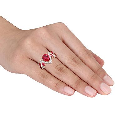 Stella Grace Sterling Silver 1 1/4 Carat T.W. Lab-Grown Diamond & Lab-Created Ruby Semi-Eternity Ring