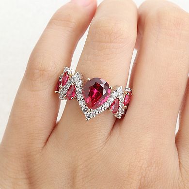 Stella Grace Sterling Silver 1 1/4 Carat T.W. Lab-Grown Diamond & Lab-Created Ruby Semi-Eternity Ring