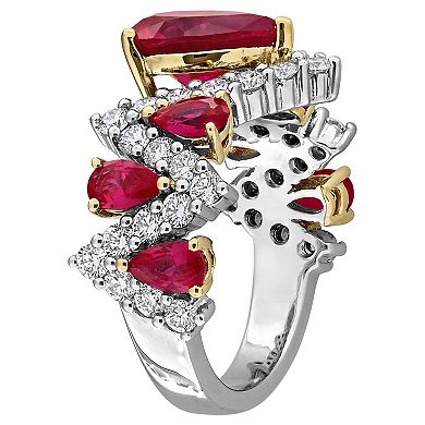 Stella Grace Sterling Silver 1 1/4 Carat T.W. Lab-Grown Diamond & Lab-Created Ruby Semi-Eternity Ring