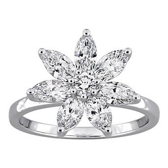 Stella Grace 14k White Gold 1 1/2 Carat T.W. Marquise & Round Lab-Grown Diamond Flower Ring