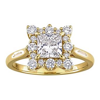 Stella Grace 14k Gold 1 1/2 Carat T.W. Princess & Round Lab-Grown Diamond Halo Engagement Ring