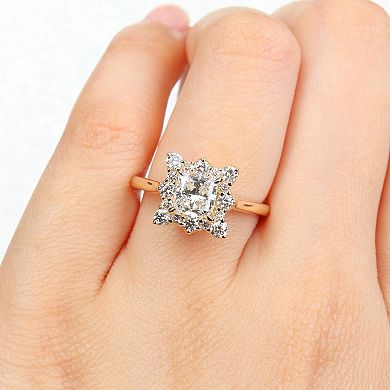 Stella Grace 14k Gold 1 1/2 Carat T.W. Princess & Round Lab-Grown Diamond Halo Engagement Ring