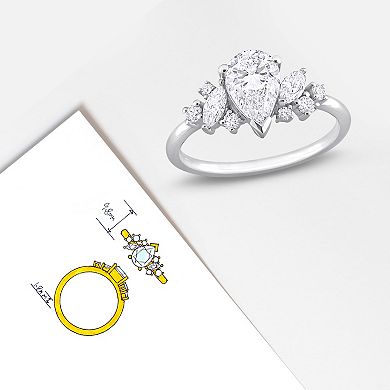 Stella Grace 14k White Gold 1 3/8 Carat T.W. Multi-Shaped Lab-Grown Diamond Cluster Engagement Ring