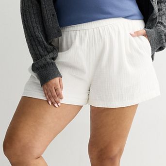 Juniors' Plus Size SO® High Rise Smocked Double Gauze Shorts