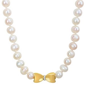 Stella Grace 10k Gold Freshwater Cultured Pearl & Diamond Accent Bow Strand Necklace