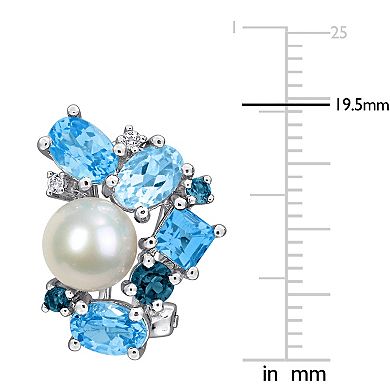 Stella Grace Sterling Silver Freshwater Cultured Pearl & Topaz Cluster Earrings
