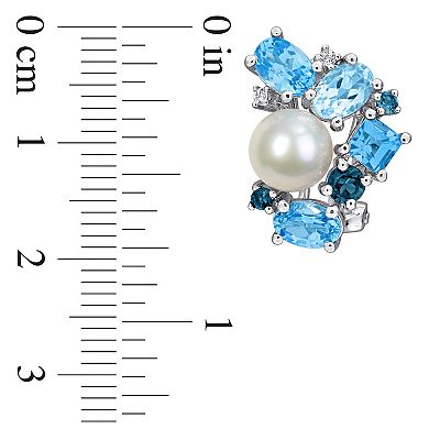 Stella Grace Sterling Silver Freshwater Cultured Pearl & Topaz Cluster Earrings