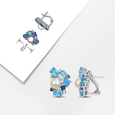 Stella Grace Sterling Silver Freshwater Cultured Pearl & Topaz Cluster Earrings