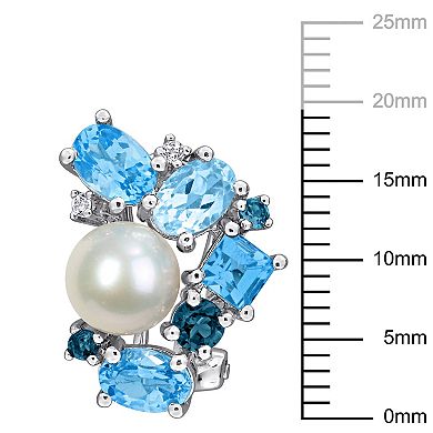 Stella Grace Sterling Silver Freshwater Cultured Pearl & Topaz Cluster Earrings
