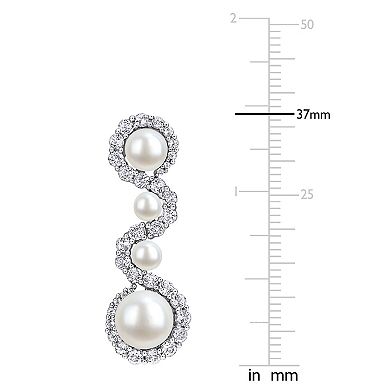 Stella Grace Sterling Silver Freshwater Cultured Pearl & White Topaz Drop Earrings