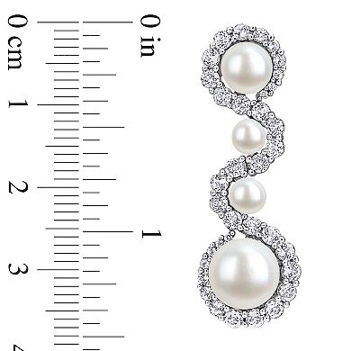 Stella Grace Sterling Silver Freshwater Cultured Pearl & White Topaz Drop Earrings