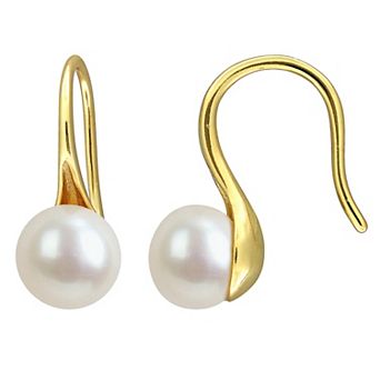 Stella Grace 18k Gold over Sterling Silver Freshwater Cultured Pearl Wave Shepherd Hook Earrings