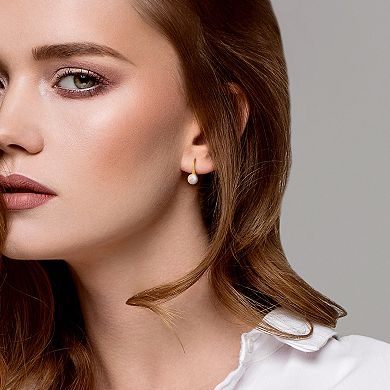 Stella Grace 18k Gold over Sterling Silver Freshwater Cultured Pearl Wave Shepherd Hook Earrings