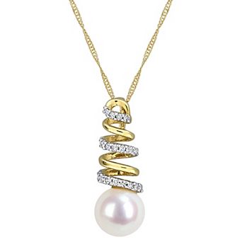 Stella Grace 10k Gold Freshwater Cultured Pearl & 1/10 Carat T.W. Diamond Twist Pendant Necklace