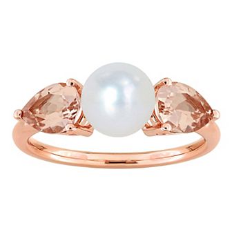 Stella Grace 14k Rose Gold Morganite & Freshwater Cultured Pearl 3-Stone Ring