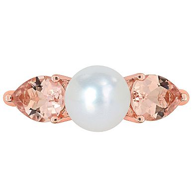 Stella Grace 14k Rose Gold Morganite & Freshwater Cultured Pearl 3-Stone Ring