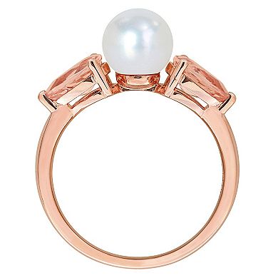 Stella Grace 14k Rose Gold Morganite & Freshwater Cultured Pearl 3-Stone Ring