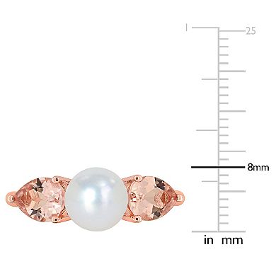 Stella Grace 14k Rose Gold Morganite & Freshwater Cultured Pearl 3-Stone Ring