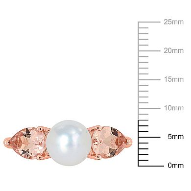 Stella Grace 14k Rose Gold Morganite & Freshwater Cultured Pearl 3-Stone Ring