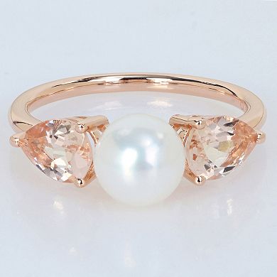 Stella Grace 14k Rose Gold Morganite & Freshwater Cultured Pearl 3-Stone Ring