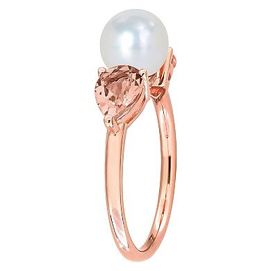 Stella Grace 14k Rose Gold Morganite & Freshwater Cultured Pearl 3-Stone Ring