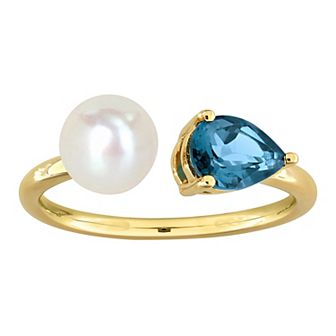 Stella Grace 10k Gold Cultured Freshwater Pearl & London Blue Topaz Open Ring