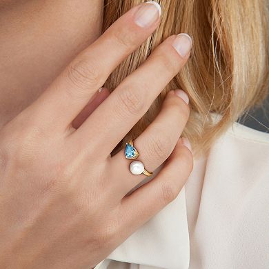 Stella Grace 10k Gold Cultured Freshwater Pearl & London Blue Topaz Open Ring
