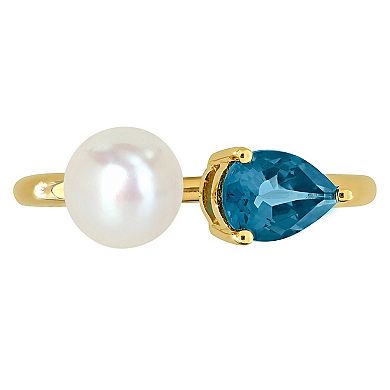 Stella Grace 10k Gold Cultured Freshwater Pearl & London Blue Topaz Open Ring