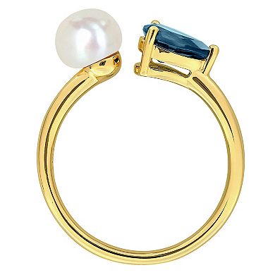 Stella Grace 10k Gold Cultured Freshwater Pearl & London Blue Topaz Open Ring