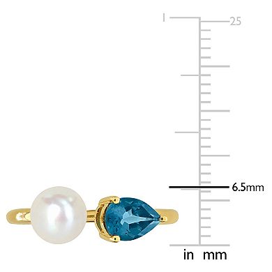 Stella Grace 10k Gold Cultured Freshwater Pearl & London Blue Topaz Open Ring