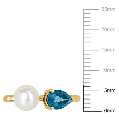 Stella Grace 10k Gold Cultured Freshwater Pearl & London Blue Topaz Open Ring