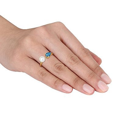 Stella Grace 10k Gold Cultured Freshwater Pearl & London Blue Topaz Open Ring