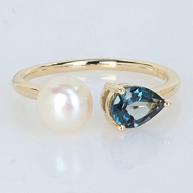 Stella Grace 10k Gold Cultured Freshwater Pearl & London Blue Topaz Open Ring