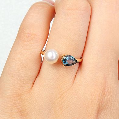 Stella Grace 10k Gold Cultured Freshwater Pearl & London Blue Topaz Open Ring