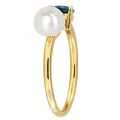 Stella Grace 10k Gold Cultured Freshwater Pearl & London Blue Topaz Open Ring