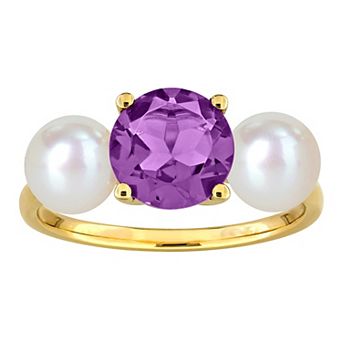 Stella Grace 10k Gold Freshwater Cultured Pearl & Amethyst 3-Stone Ring