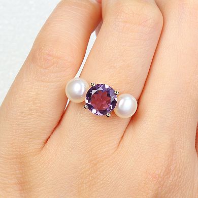Stella Grace 10k Gold Freshwater Cultured Pearl & Amethyst 3-Stone Ring