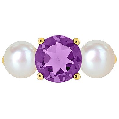 Stella Grace 10k Gold Freshwater Cultured Pearl & Amethyst 3-Stone Ring