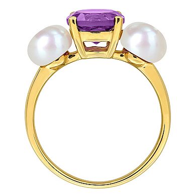 Stella Grace 10k Gold Freshwater Cultured Pearl & Amethyst 3-Stone Ring