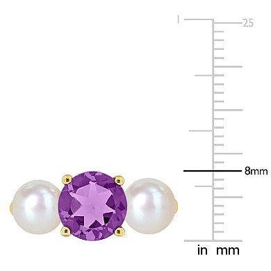 Stella Grace 10k Gold Freshwater Cultured Pearl & Amethyst 3-Stone Ring