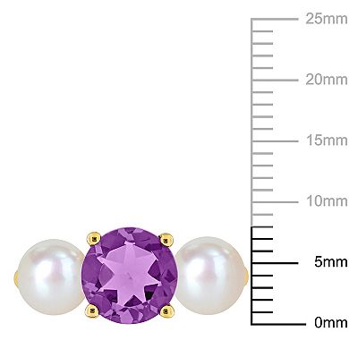 Stella Grace 10k Gold Freshwater Cultured Pearl & Amethyst 3-Stone Ring