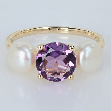 Stella Grace 10k Gold Freshwater Cultured Pearl & Amethyst 3-Stone Ring