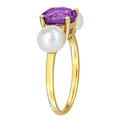 Stella Grace 10k Gold Freshwater Cultured Pearl & Amethyst 3-Stone Ring