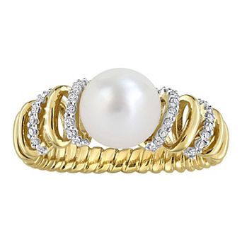 Stella Grace 10k Gold Freshwater Cultured Pearl & Diamond Spiral Ring