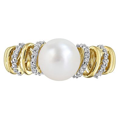 Stella Grace 10k Gold Freshwater Cultured Pearl & Diamond Spiral Ring