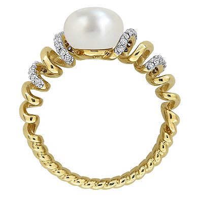 Stella Grace 10k Gold Freshwater Cultured Pearl & Diamond Spiral Ring