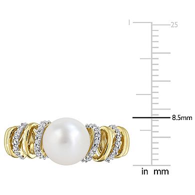 Stella Grace 10k Gold Freshwater Cultured Pearl & Diamond Spiral Ring