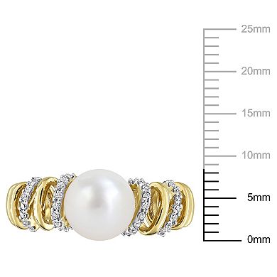 Stella Grace 10k Gold Freshwater Cultured Pearl & Diamond Spiral Ring