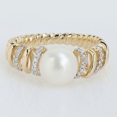 Stella Grace 10k Gold Freshwater Cultured Pearl & Diamond Spiral Ring